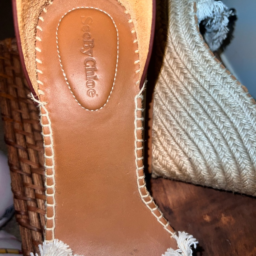 See By Chloe Tan and Cream Wedge Sandals - Picture 8 of 11